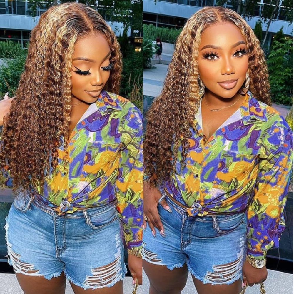 Ombre Lace Front Wig Human Hair 13x6 Deep Wave HD Lace Frontal Wigs 18 Inch